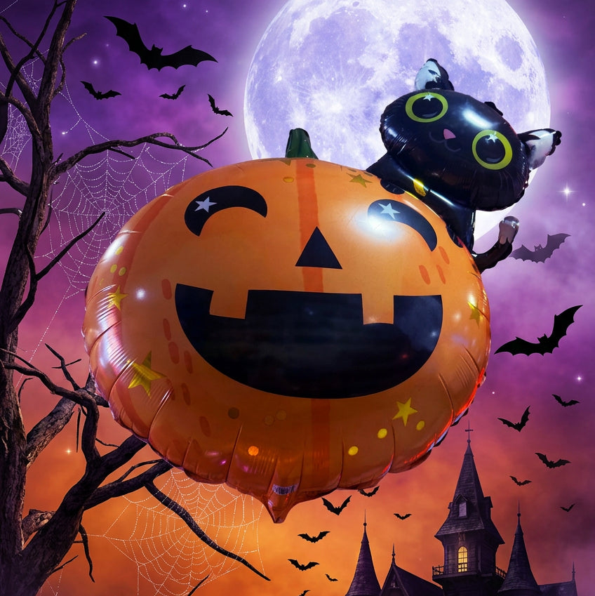 Happy Halloween Pumpkin and Spooky Cat (27"-Jumbo)