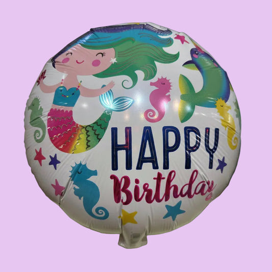 Mermaid-themed 'Happy Birthday' balloon on a white background